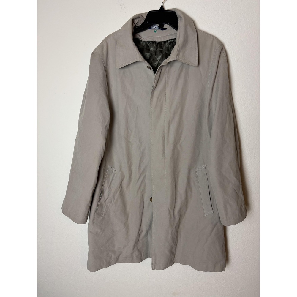 Stafford‎ Coat Mens Medium Gray Button Front Quilted Lined Classic Trench Jacket